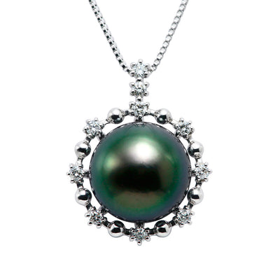 Tahitian black lipped pearl (peacock) pendant necklace ｜ PX05454