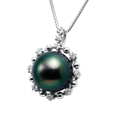 Tahitian black lipped pearl (peacock) pendant necklace ｜ PX05454